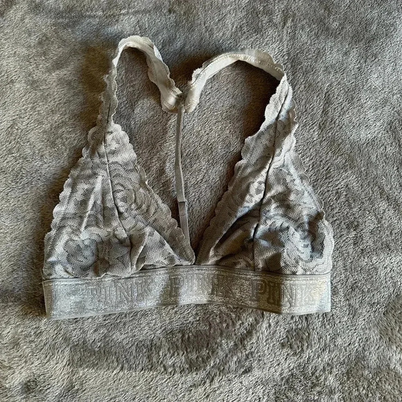 VS PINK Grey Lace Bralette Size Small - Picture 1 of 4